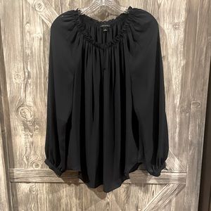 Ann Taylor poet’s style blouse in silky dark navy polyester. Flowy & Gorgeous.